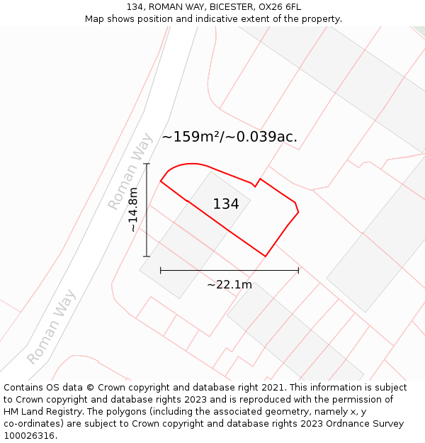 134, ROMAN WAY, BICESTER, OX26 6FL: Plot and title map