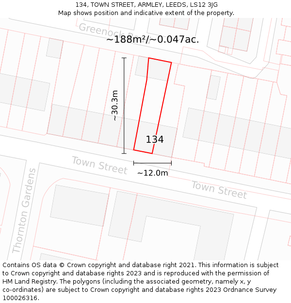 134, TOWN STREET, ARMLEY, LEEDS, LS12 3JG: Plot and title map