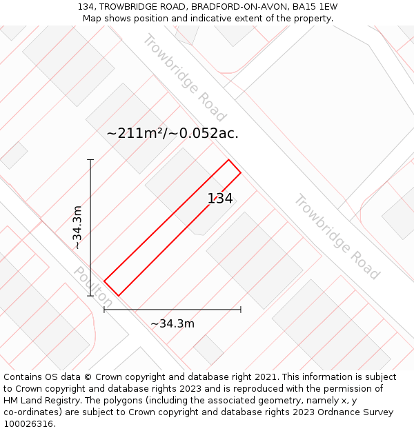 134, TROWBRIDGE ROAD, BRADFORD-ON-AVON, BA15 1EW: Plot and title map