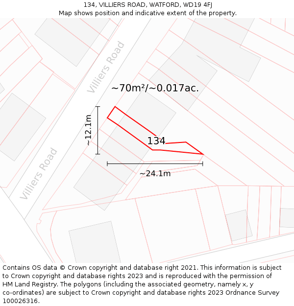 134, VILLIERS ROAD, WATFORD, WD19 4FJ: Plot and title map