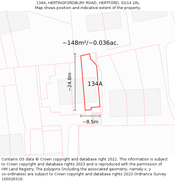 134A, HERTINGFORDBURY ROAD, HERTFORD, SG14 2AL: Plot and title map