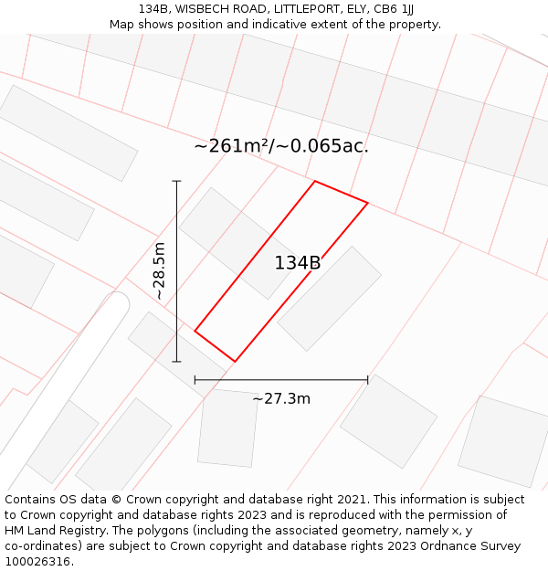 134B, WISBECH ROAD, LITTLEPORT, ELY, CB6 1JJ: Plot and title map