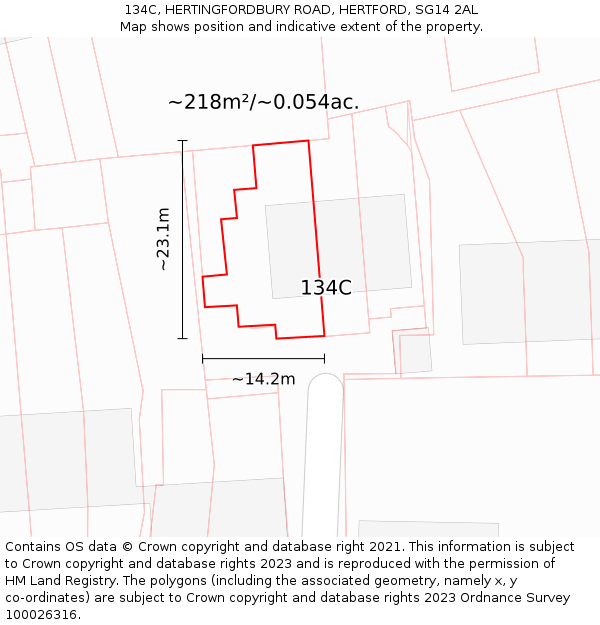 134C, HERTINGFORDBURY ROAD, HERTFORD, SG14 2AL: Plot and title map