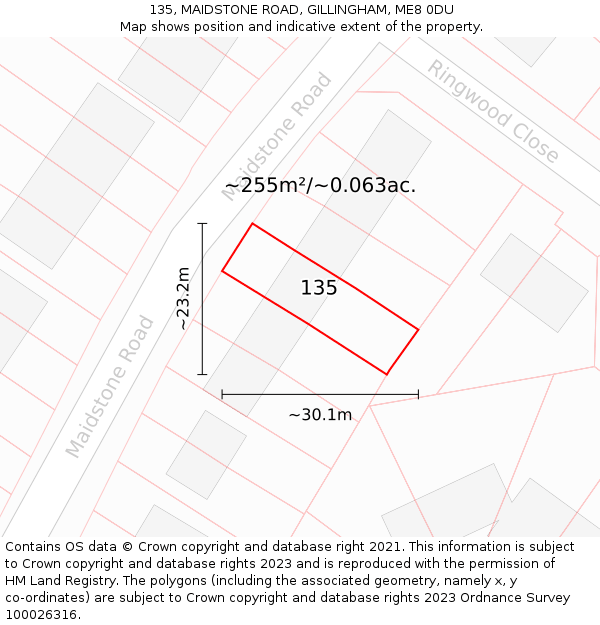 135, MAIDSTONE ROAD, GILLINGHAM, ME8 0DU: Plot and title map