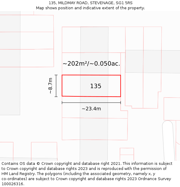 135, MILDMAY ROAD, STEVENAGE, SG1 5RS: Plot and title map