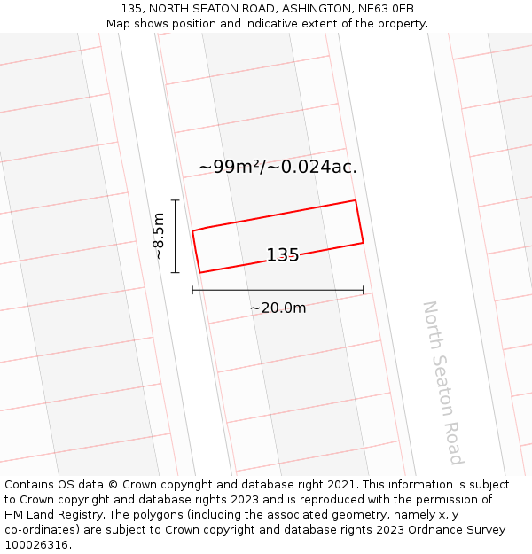 135, NORTH SEATON ROAD, ASHINGTON, NE63 0EB: Plot and title map