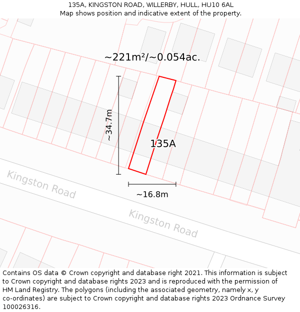 135A, KINGSTON ROAD, WILLERBY, HULL, HU10 6AL: Plot and title map