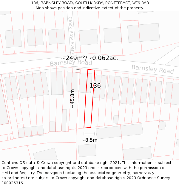 136, BARNSLEY ROAD, SOUTH KIRKBY, PONTEFRACT, WF9 3AR: Plot and title map
