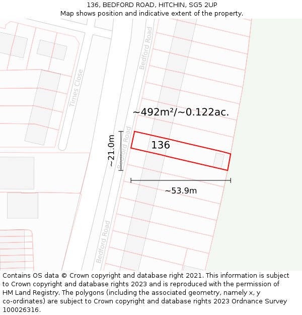 136, BEDFORD ROAD, HITCHIN, SG5 2UP: Plot and title map