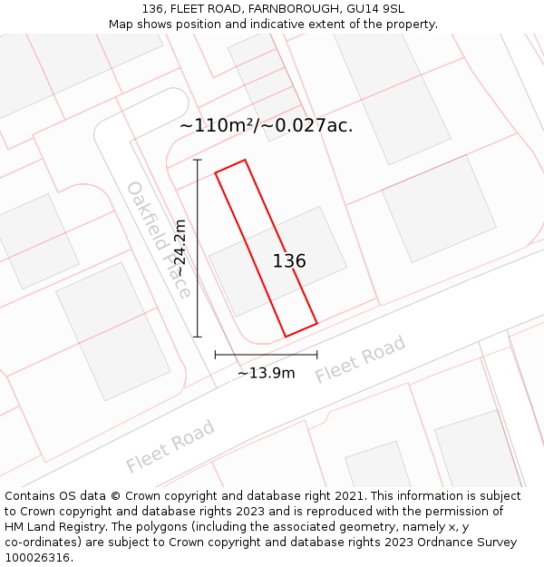 136, FLEET ROAD, FARNBOROUGH, GU14 9SL: Plot and title map