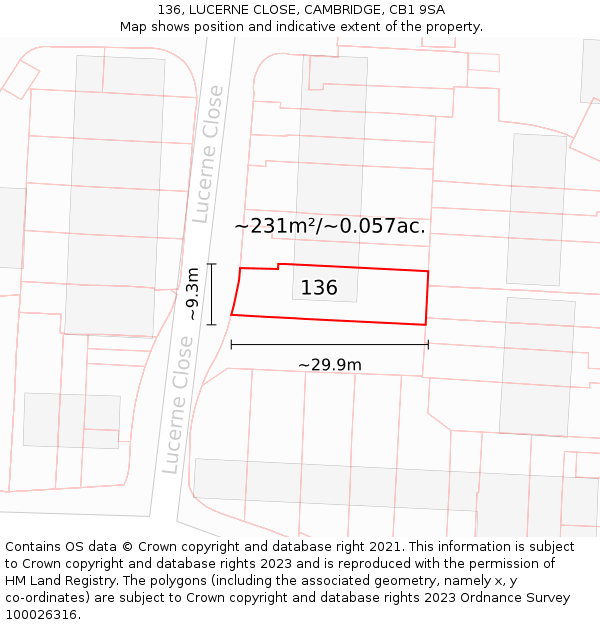 136, LUCERNE CLOSE, CAMBRIDGE, CB1 9SA: Plot and title map