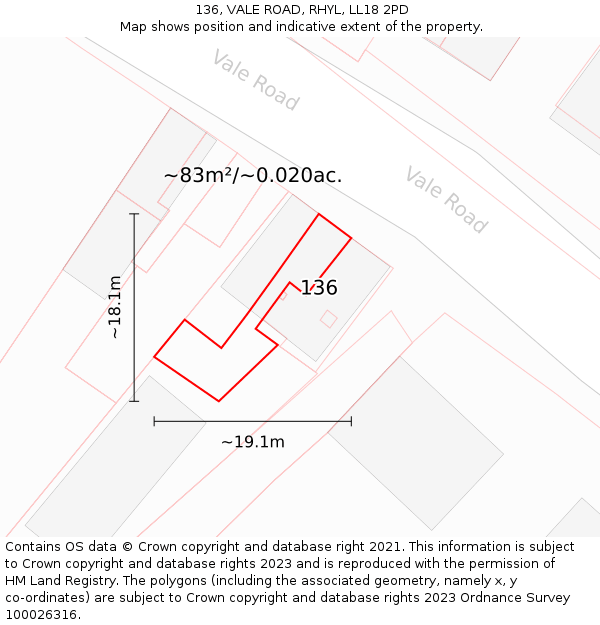 136, VALE ROAD, RHYL, LL18 2PD: Plot and title map