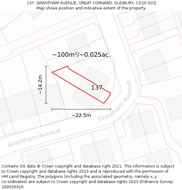137, GRANTHAM AVENUE, GREAT CORNARD, SUDBURY, CO10 0ZQ: Plot and title map