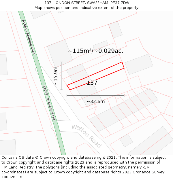 137, LONDON STREET, SWAFFHAM, PE37 7DW: Plot and title map