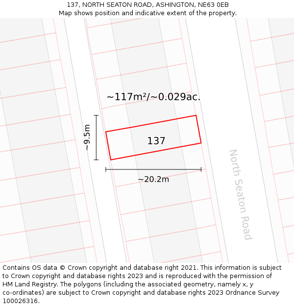137, NORTH SEATON ROAD, ASHINGTON, NE63 0EB: Plot and title map