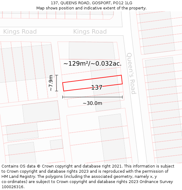 137, QUEENS ROAD, GOSPORT, PO12 1LG: Plot and title map