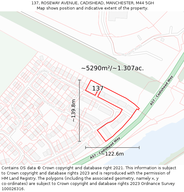 137, ROSEWAY AVENUE, CADISHEAD, MANCHESTER, M44 5GH: Plot and title map