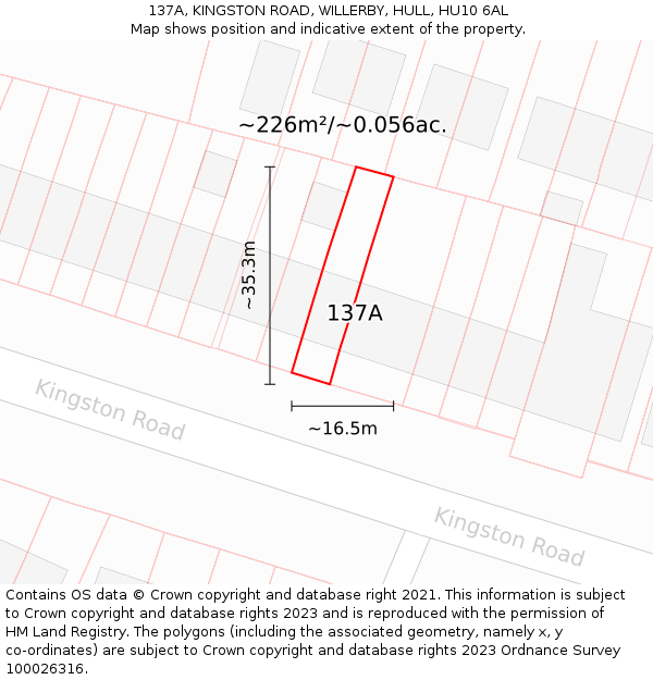 137A, KINGSTON ROAD, WILLERBY, HULL, HU10 6AL: Plot and title map
