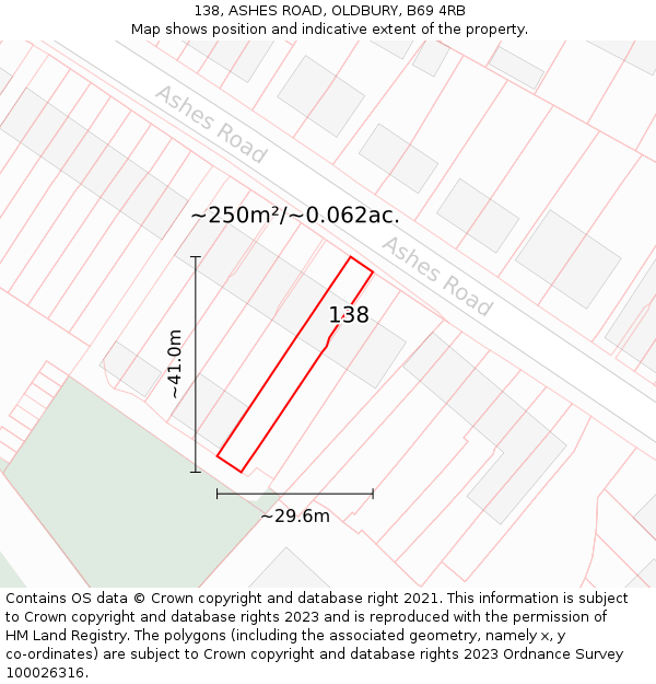 138, ASHES ROAD, OLDBURY, B69 4RB: Plot and title map