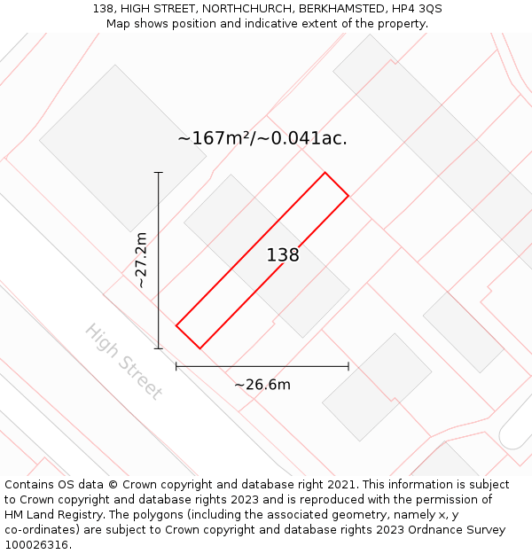 138, HIGH STREET, NORTHCHURCH, BERKHAMSTED, HP4 3QS: Plot and title map