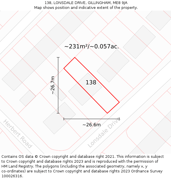138, LONSDALE DRIVE, GILLINGHAM, ME8 9JA: Plot and title map