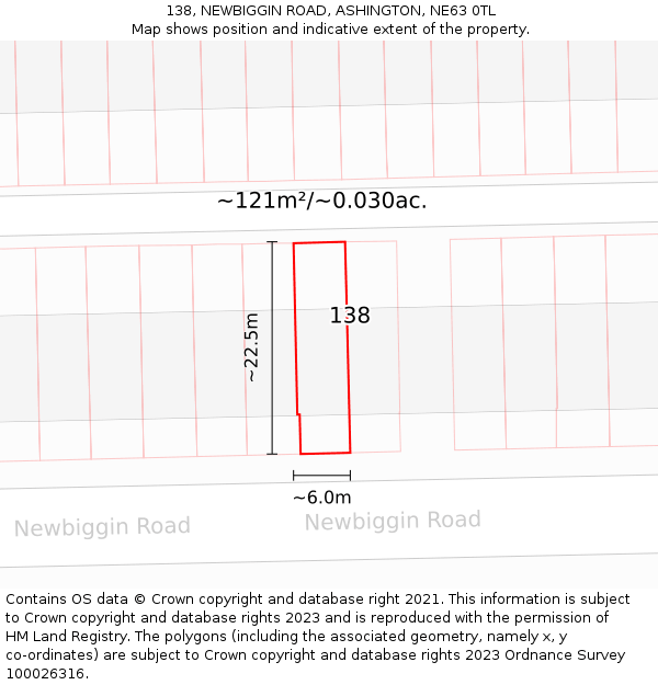 138, NEWBIGGIN ROAD, ASHINGTON, NE63 0TL: Plot and title map