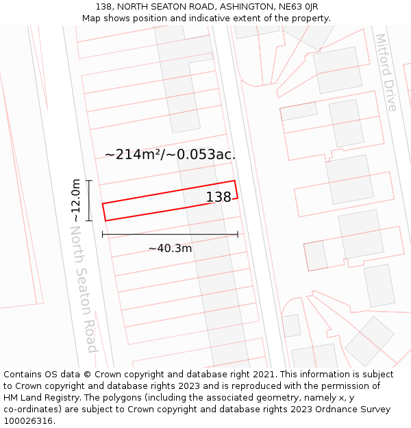 138, NORTH SEATON ROAD, ASHINGTON, NE63 0JR: Plot and title map