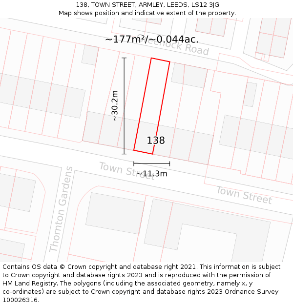138, TOWN STREET, ARMLEY, LEEDS, LS12 3JG: Plot and title map