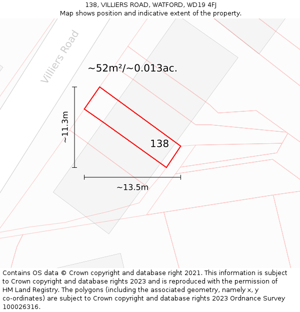 138, VILLIERS ROAD, WATFORD, WD19 4FJ: Plot and title map