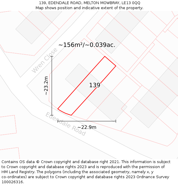 139, EDENDALE ROAD, MELTON MOWBRAY, LE13 0QQ: Plot and title map