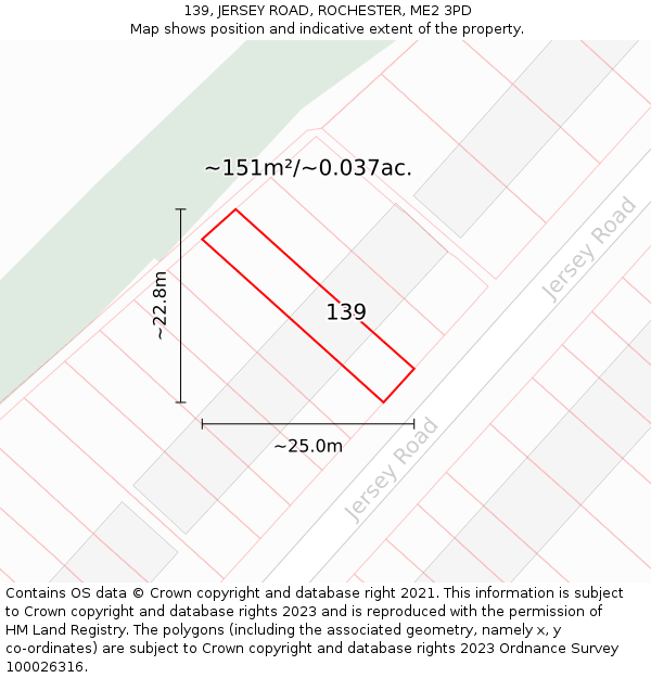 139, JERSEY ROAD, ROCHESTER, ME2 3PD: Plot and title map