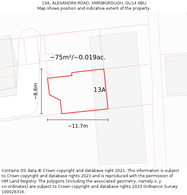 13A, ALEXANDRA ROAD, FARNBOROUGH, GU14 6BU: Plot and title map