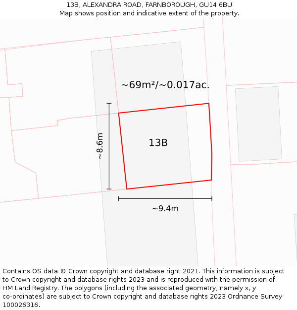 13B, ALEXANDRA ROAD, FARNBOROUGH, GU14 6BU: Plot and title map