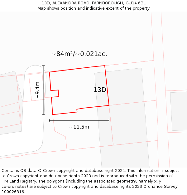 13D, ALEXANDRA ROAD, FARNBOROUGH, GU14 6BU: Plot and title map