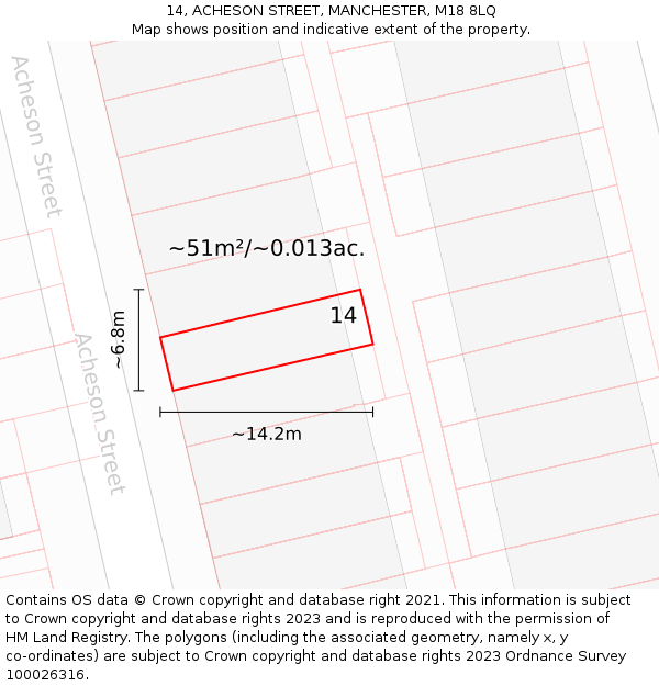14, ACHESON STREET, MANCHESTER, M18 8LQ: Plot and title map