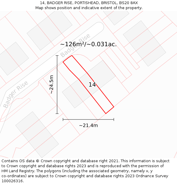 14, BADGER RISE, PORTISHEAD, BRISTOL, BS20 8AX: Plot and title map