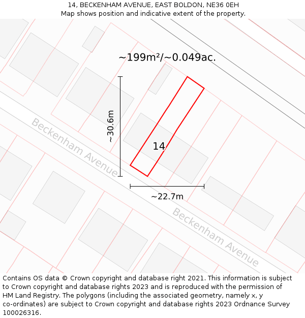14, BECKENHAM AVENUE, EAST BOLDON, NE36 0EH: Plot and title map