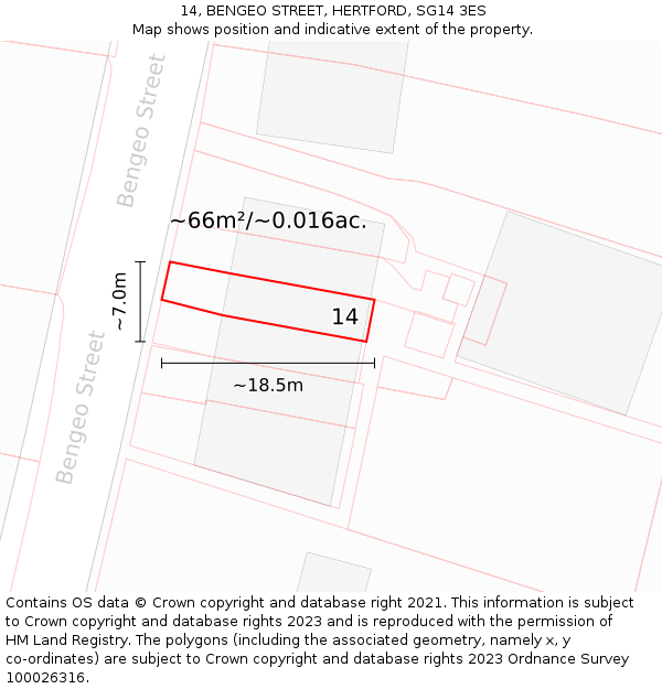 14, BENGEO STREET, HERTFORD, SG14 3ES: Plot and title map