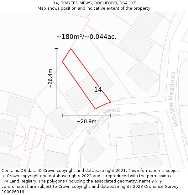 14, BRAYERS MEWS, ROCHFORD, SS4 1XF: Plot and title map