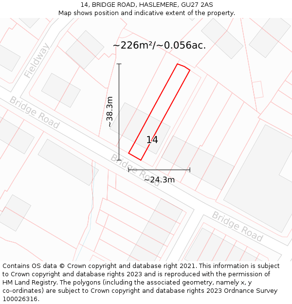 14, BRIDGE ROAD, HASLEMERE, GU27 2AS: Plot and title map
