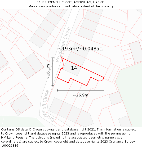 14, BRUDENELL CLOSE, AMERSHAM, HP6 6FH: Plot and title map