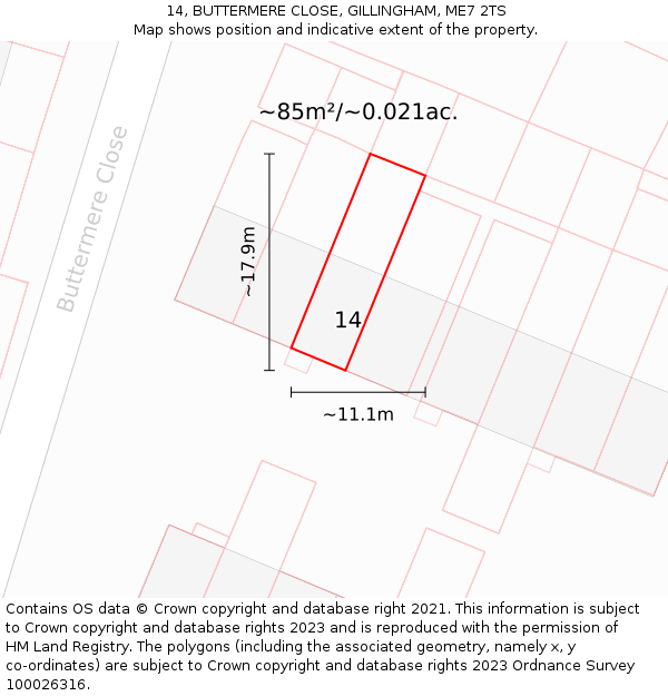 14, BUTTERMERE CLOSE, GILLINGHAM, ME7 2TS: Plot and title map