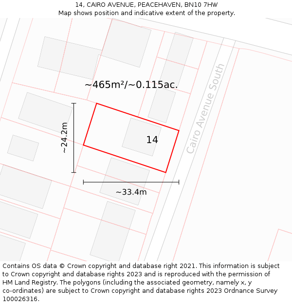 14, CAIRO AVENUE, PEACEHAVEN, BN10 7HW: Plot and title map