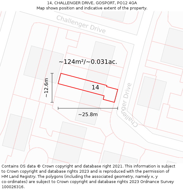 14, CHALLENGER DRIVE, GOSPORT, PO12 4GA: Plot and title map