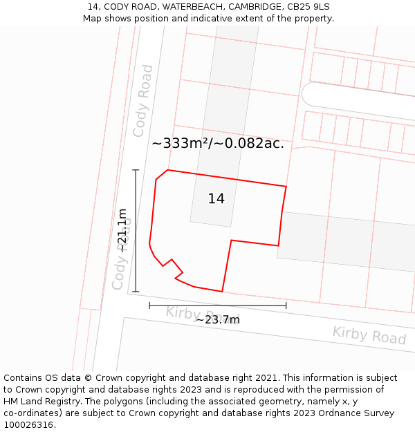 14, CODY ROAD, WATERBEACH, CAMBRIDGE, CB25 9LS: Plot and title map