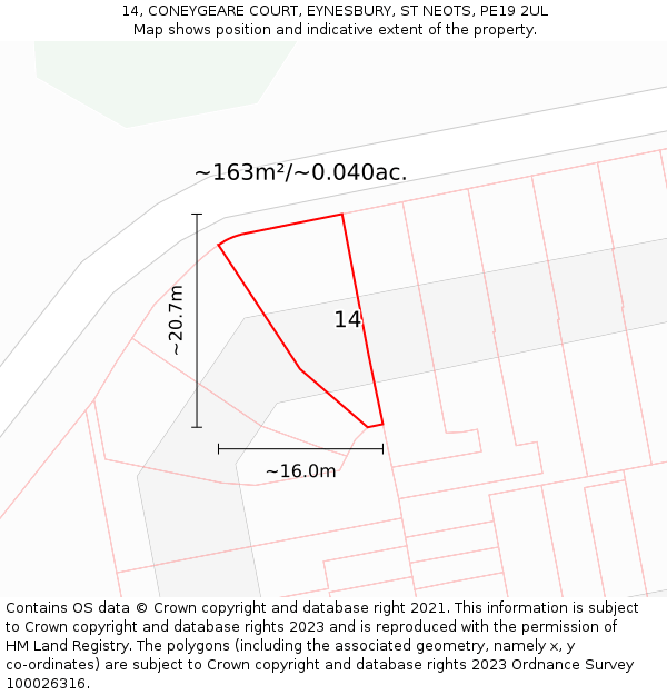 14, CONEYGEARE COURT, EYNESBURY, ST NEOTS, PE19 2UL: Plot and title map