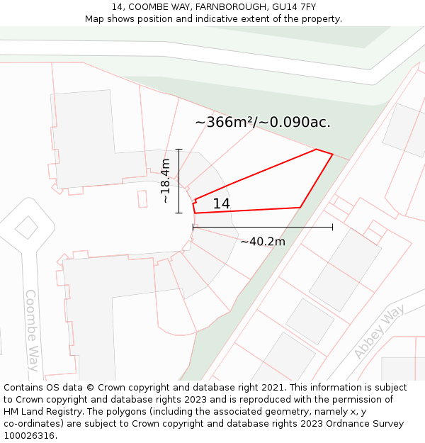 14, COOMBE WAY, FARNBOROUGH, GU14 7FY: Plot and title map