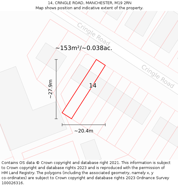 14, CRINGLE ROAD, MANCHESTER, M19 2RN: Plot and title map