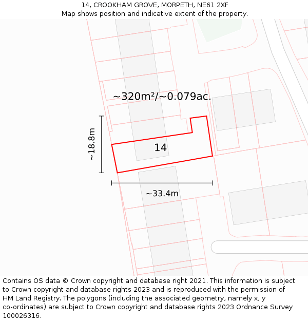 14, CROOKHAM GROVE, MORPETH, NE61 2XF: Plot and title map