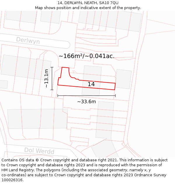14, DERLWYN, NEATH, SA10 7QU: Plot and title map